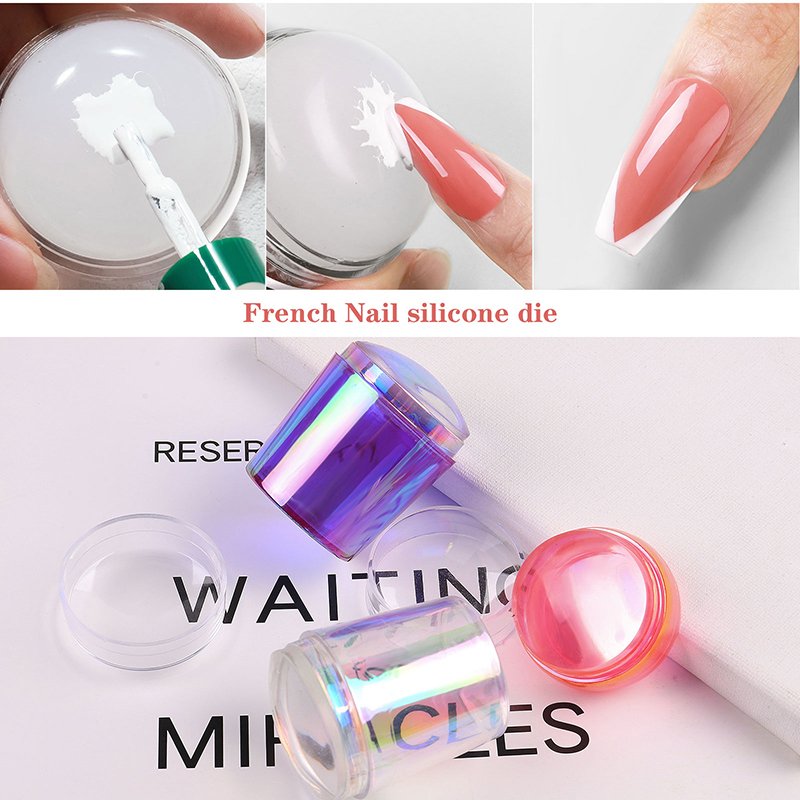 Misscheering Aurora Color Clear Jelly Silicone Nail Art Stamper With Rhinestone 3.8cm Nail Stamp Stamping Tools For French Nail