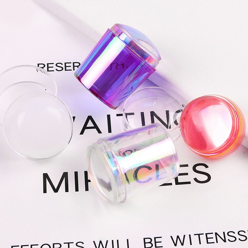 Misscheering Aurora Color Clear Jelly Silicone Nail Art Stamper With Rhinestone 3.8cm Nail Stamp Stamping Tools For French Nail