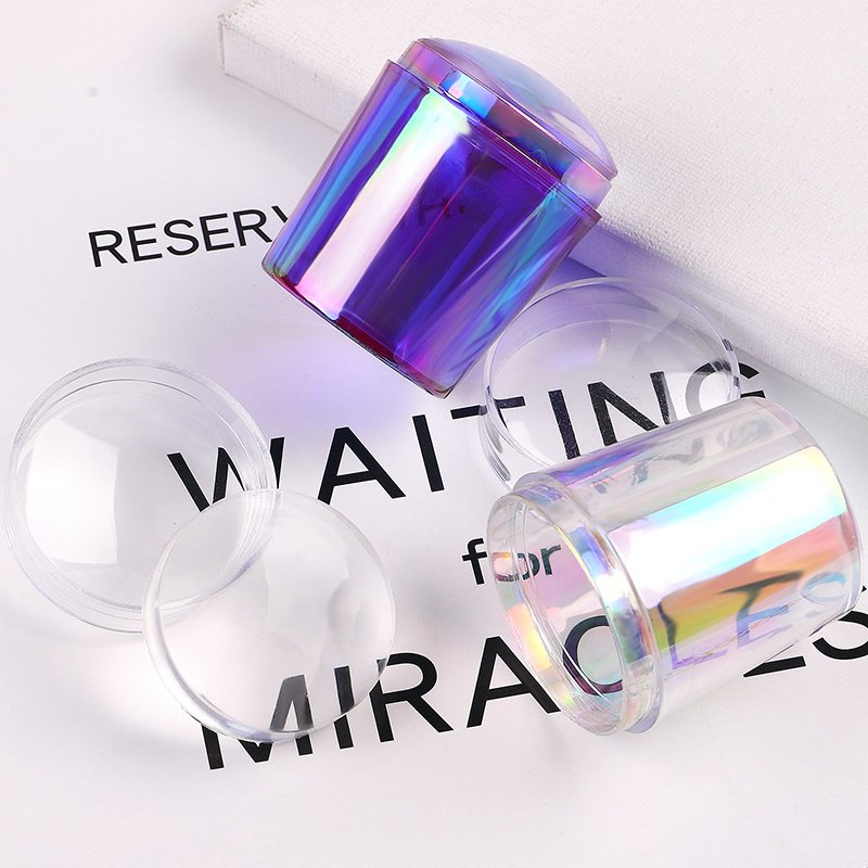 Misscheering Aurora Color Clear Jelly Silicone Nail Art Stamper With Rhinestone 3.8cm Nail Stamp Stamping Tools For French Nail