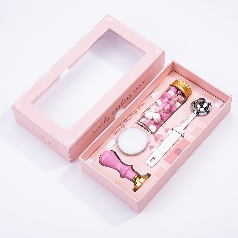 New Pink Set Box Seal Stamp with Wax Standard Stamp Wood Customized Logo Carton Box Decoration Support CN;GUA Dunhu