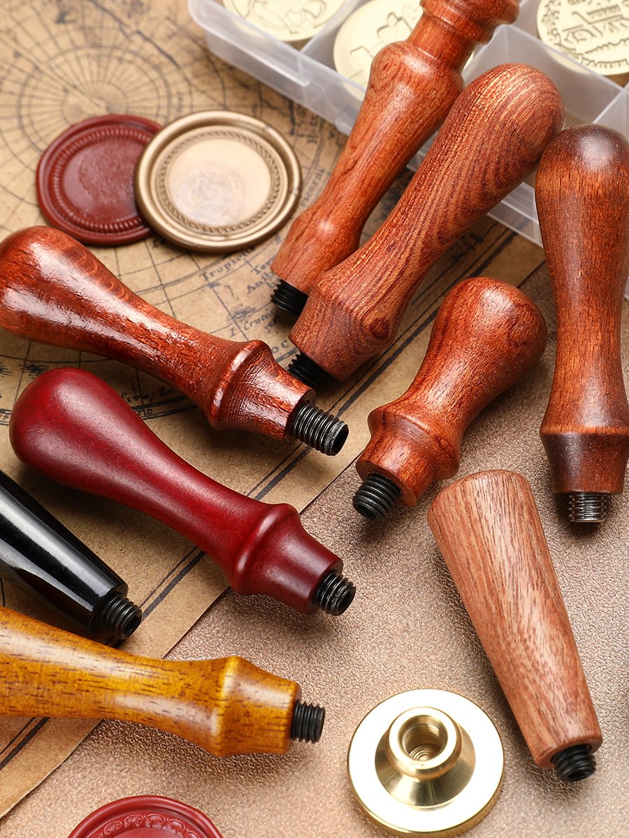 Vintage style rosewood birch wax wood stamp handle solid brass stamp embossing wax bead metal head stamp manufacturer wholesale