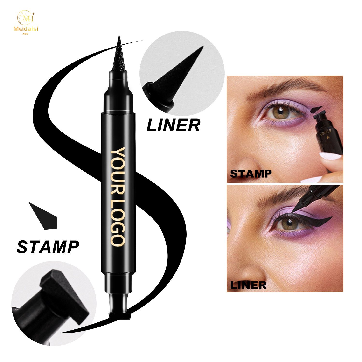 Private Label Your Logo Double Side Waterproof Liquid Eyeliner Stamp Long Lasting Waterproof Liquid Eyeliner Pen