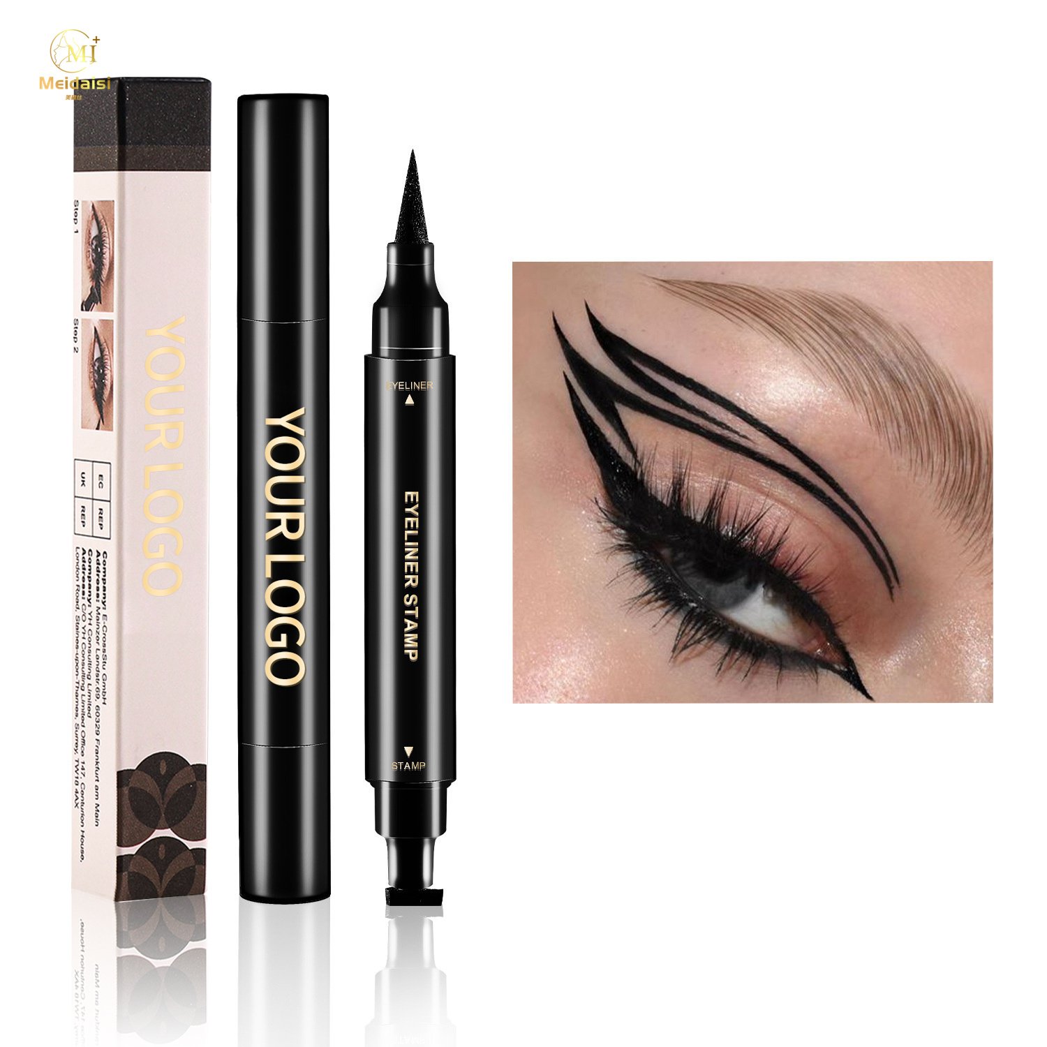 Private Label Your Logo Double Side Waterproof Liquid Eyeliner Stamp Long Lasting Waterproof Liquid Eyeliner Pen
