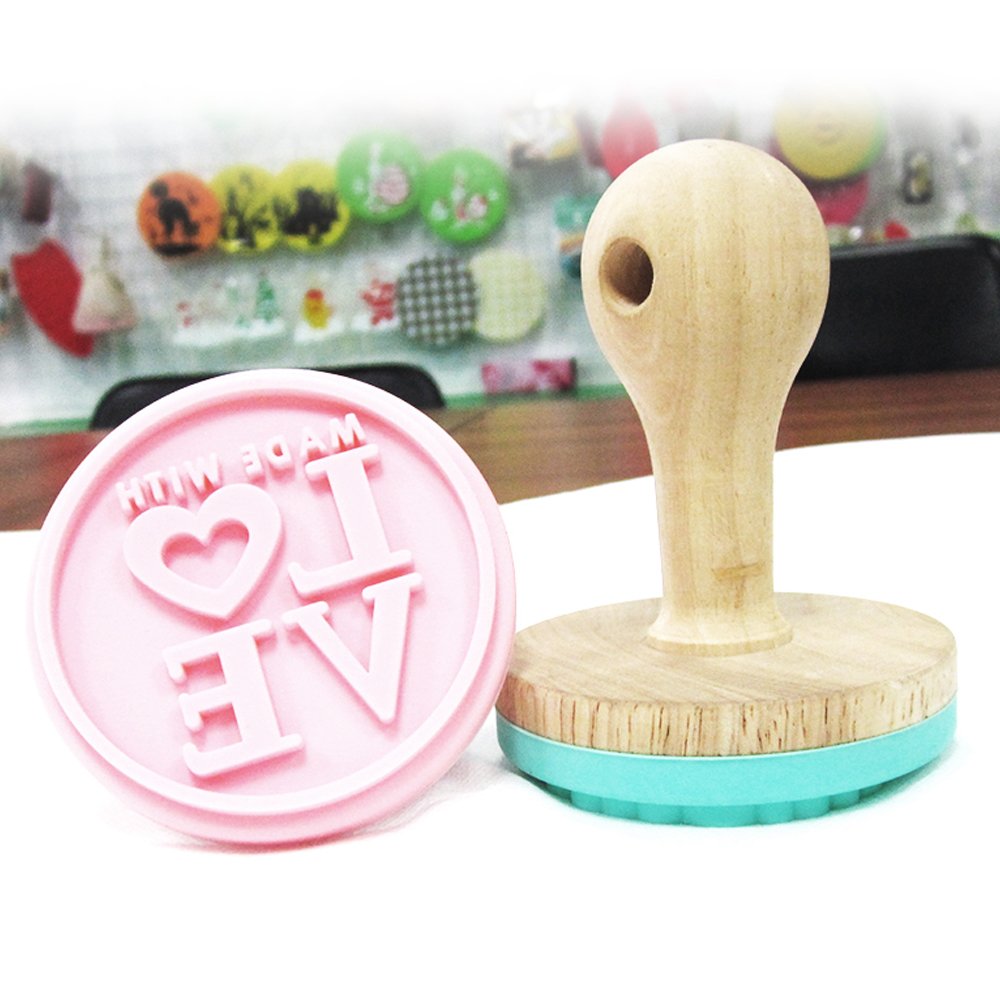 Refine Silicone Factory Round Shape Silicone Moon Cake Stamp Cookie Biscuit press with wooden handle