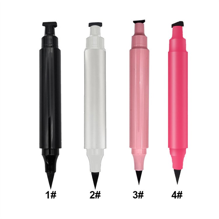Custom Logo 2 In 1 Eyeliner Stamp Liquid Eyeliner Pen Double Head Winged Eyeliner Stamp Waterproof Black Liquid Eye Liner
