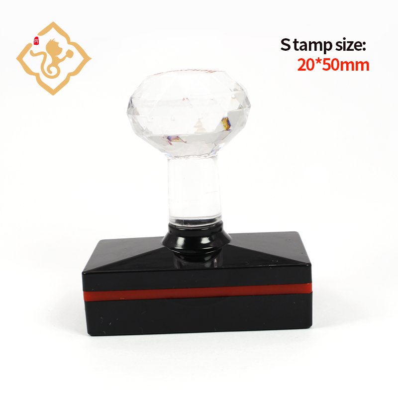 Pre Inked Office Square Flash Stamp Ink Filling Hole Stamp And Edge Seal Series Crystal Handle Rubber Business Stamp