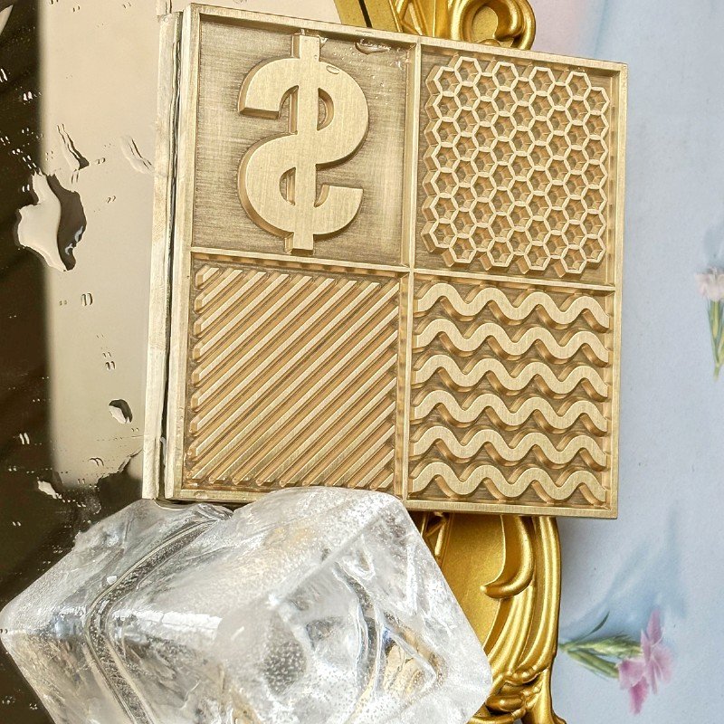 Ice Design Tray - Small Ice Cube Mold for Whiskey & Cocktails - Personalized Brass Plate With Custom Stamp Bar Tools