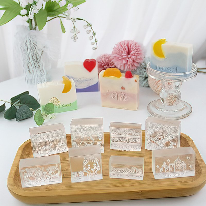 Custom logo soap stamp handmade manual acrylic stamp press block soap stamp