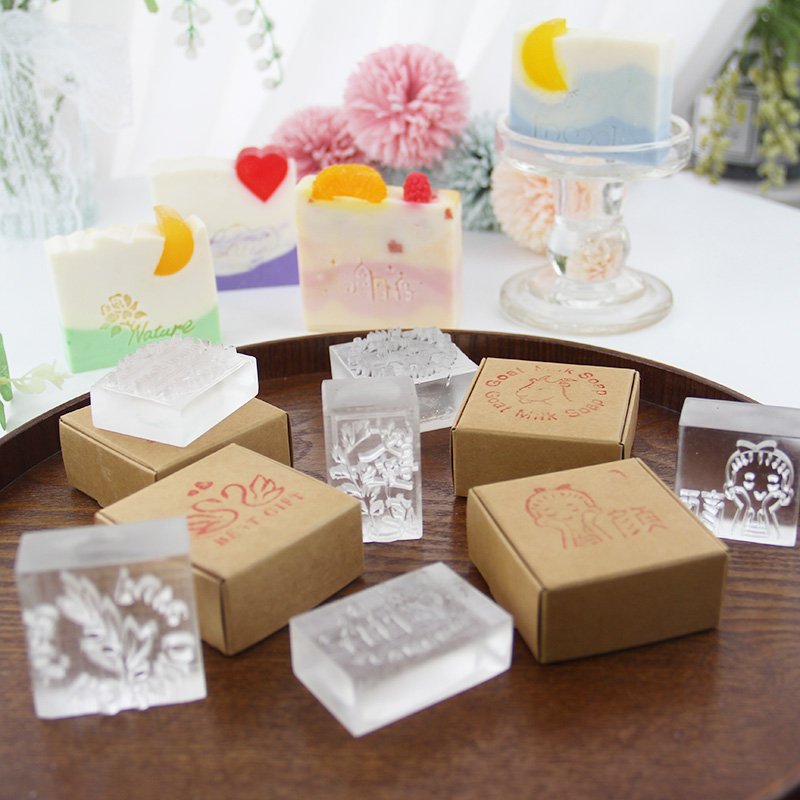 Custom logo soap stamp handmade manual acrylic stamp press block soap stamp