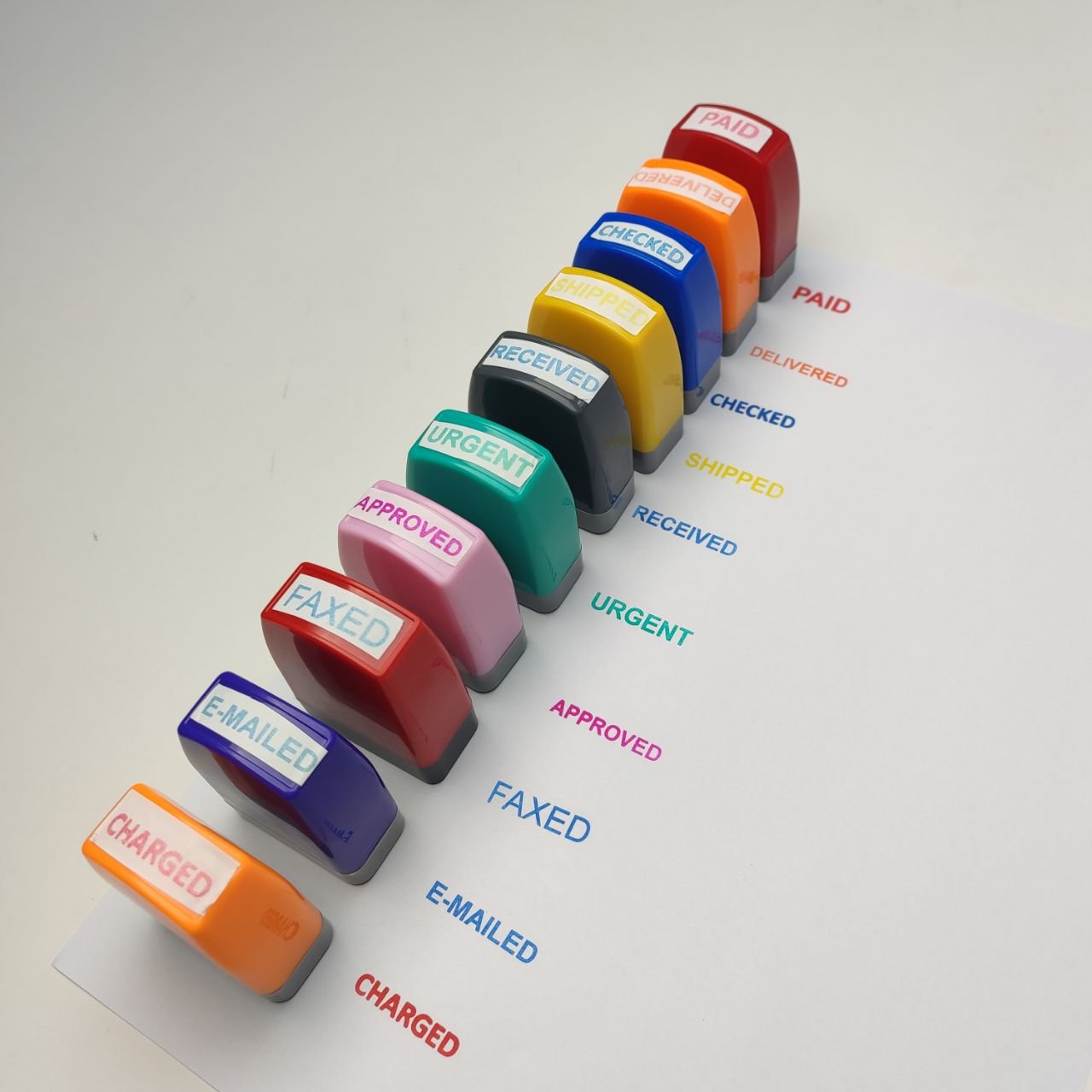 8 in 1 Plastic Colorful Self Inking Stamps Office Use Financial Accountant Flash Stamps Custom Stamp Set