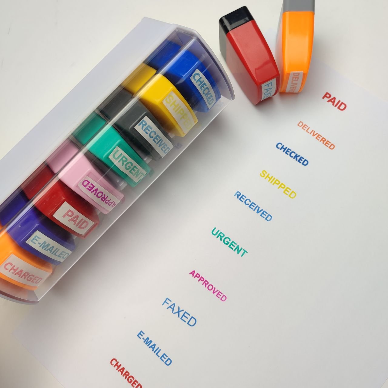 8 in 1 Plastic Colorful Self Inking Stamps Office Use Financial Accountant Flash Stamps Custom Stamp Set