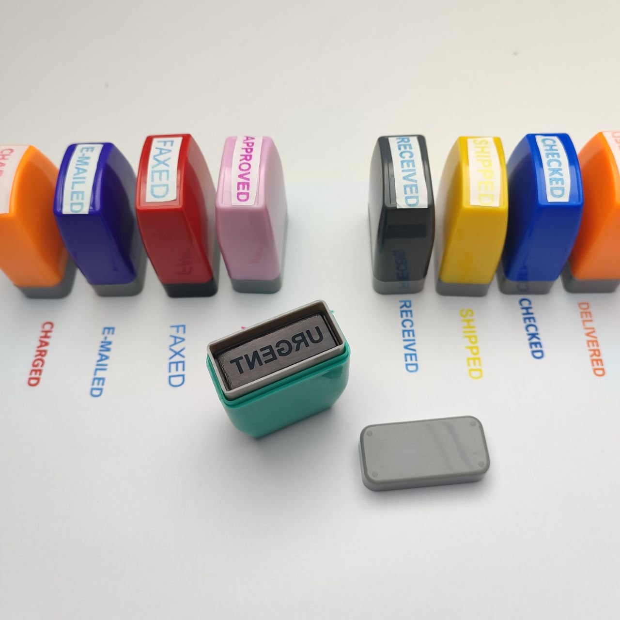 8 in 1 Plastic Colorful Self Inking Stamps Office Use Financial Accountant Flash Stamps Custom Stamp Set