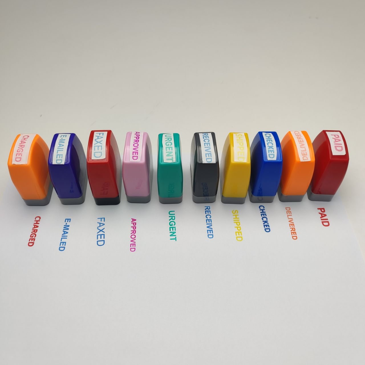8 in 1 Plastic Colorful Self Inking Stamps Office Use Financial Accountant Flash Stamps Custom Stamp Set