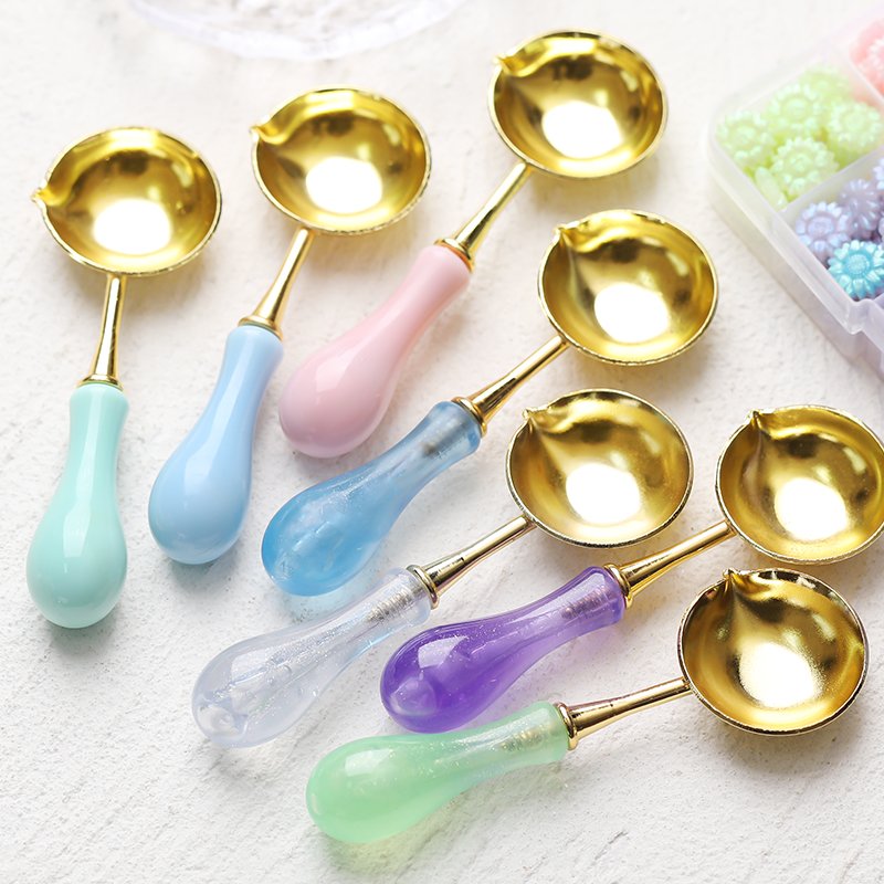 High-Temperature Resistant Copper Spoon Wax Melting Transparent Flash Lacquer Hot Stamping Tool Heated Sealing Wax Beads Tool