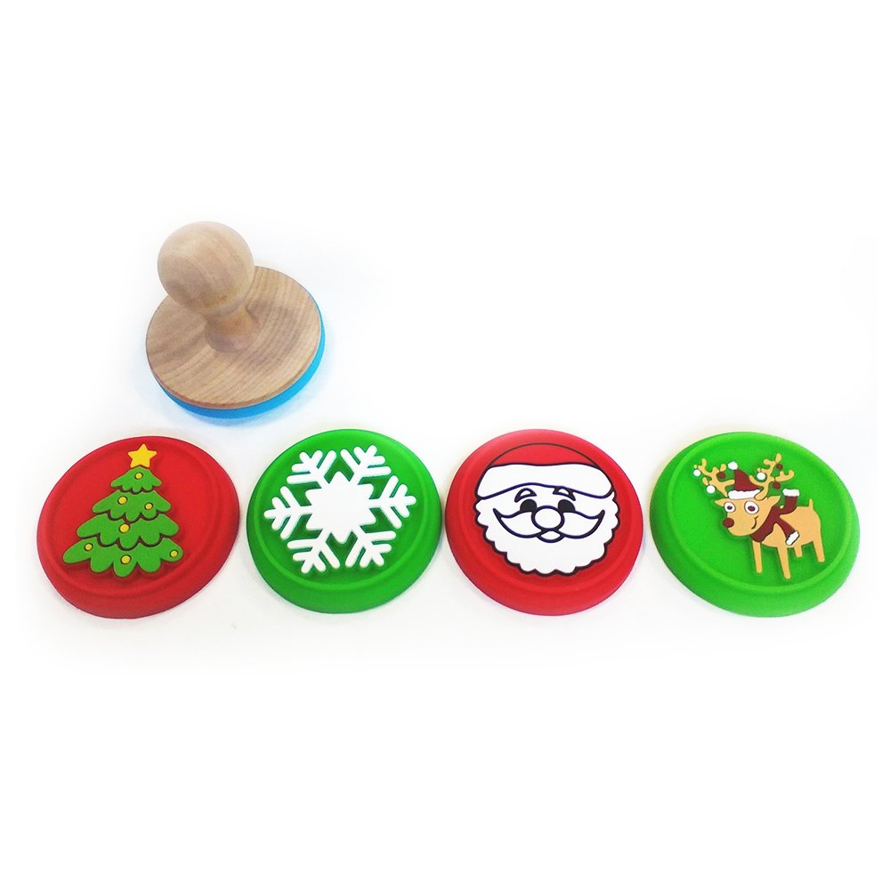 Refine Silicone Factory Custom Christmas Silicone Cookie Stamps With Wooden Handle DIY Biscuit Stamps