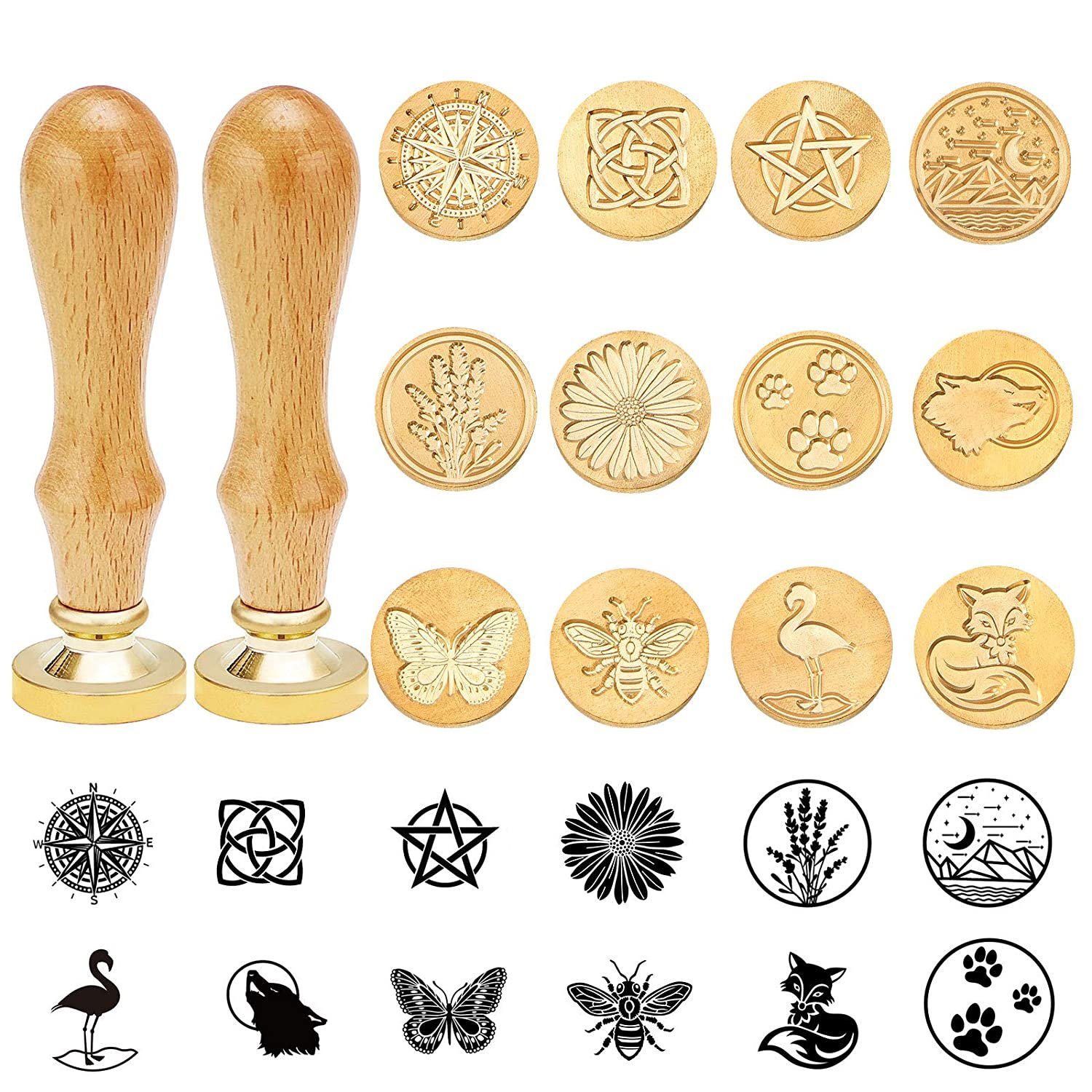 29036 Wooden handle 3D Wax seal stamp kit for decorative wedding invitations envelopes crafts
