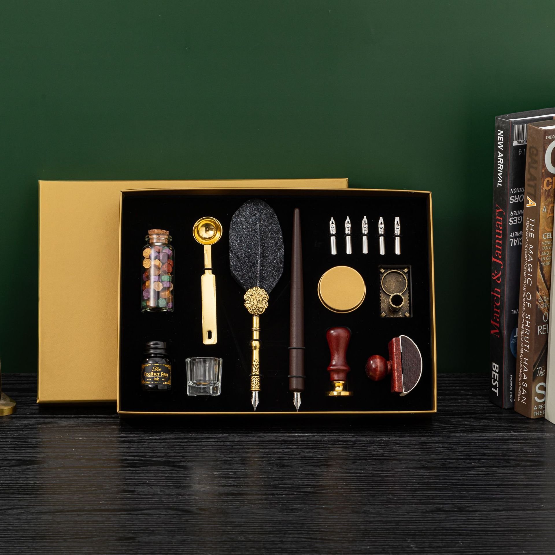 Feather Pen Retro Calligraphy Pen Set Tube Pen Feather Notebook Wax Seal Stationery Gift Box