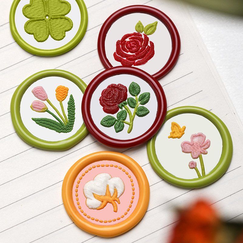 Wholesales Knitted Embroidery Series Daisy Rose Mini Bear Wax Seal Stamp Head