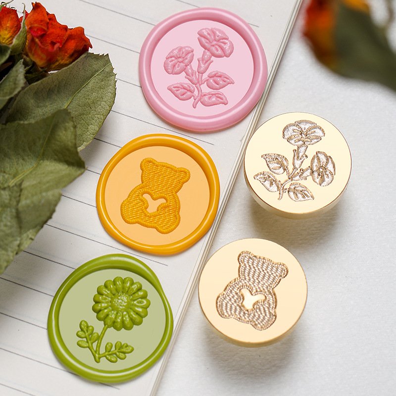 Wholesales Knitted Embroidery Series Daisy Rose Mini Bear Wax Seal Stamp Head