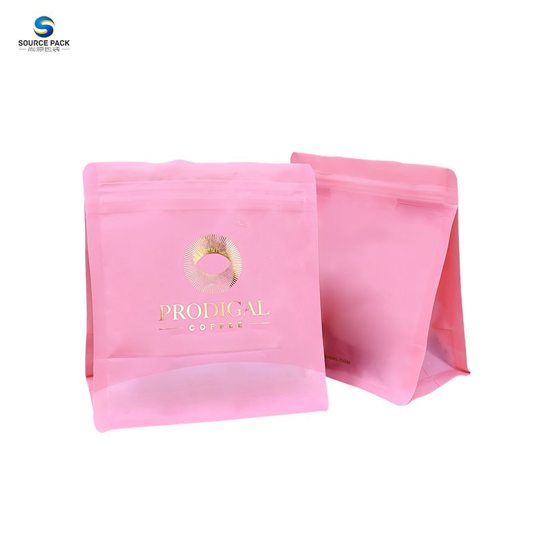 Food Grade resealable ziplock matt gold stamp square bottom coffee bags