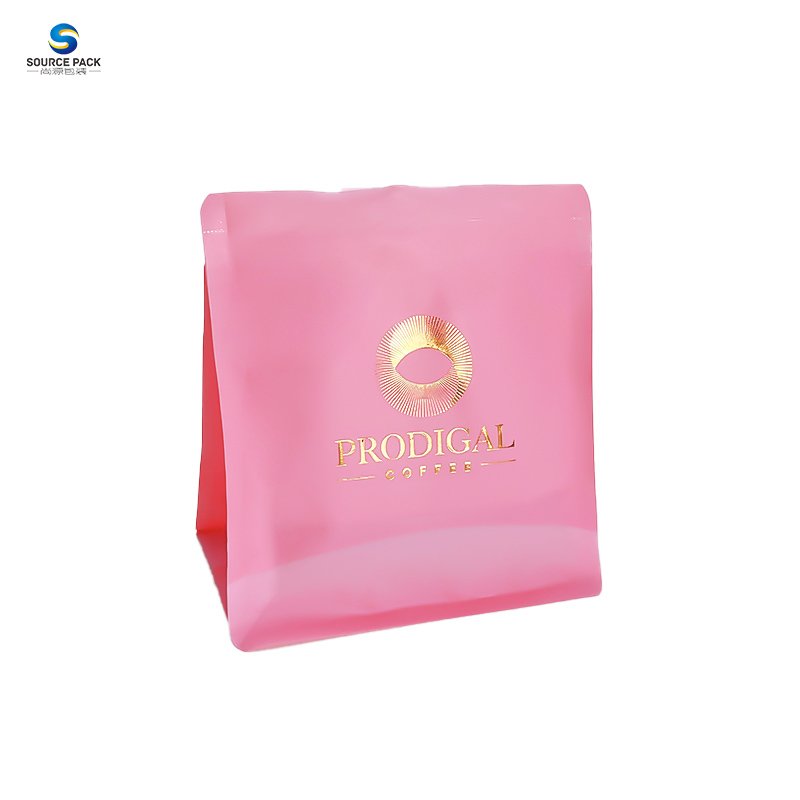 Food Grade resealable ziplock matt gold stamp square bottom coffee bags