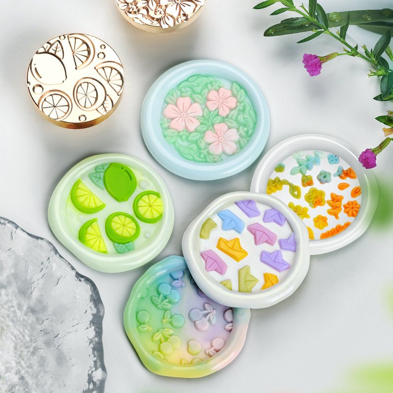 High Quality Colorful Series Leaf Lemon Fruit Flower Panda Wax Seal Stamp Head
