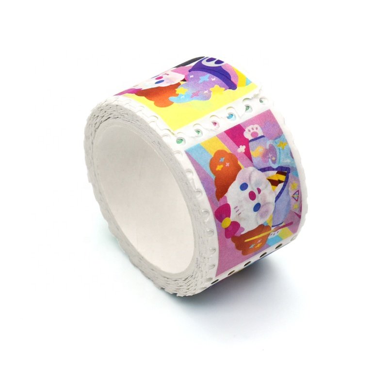 High Quality Vintage Type Decorative Wasabi Tape Custom Printed Die Cut Masking Postage Stamp Stickers with High Rubber Adhesive