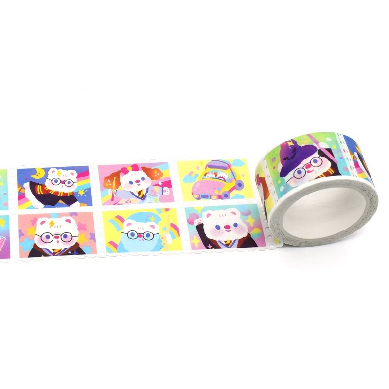 High Quality Vintage Type Decorative Wasabi Tape Custom Printed Die Cut Masking Postage Stamp Stickers with High Rubber Adhesive