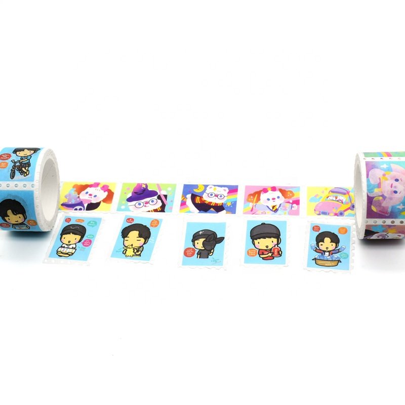 High Quality Vintage Type Decorative Wasabi Tape Custom Printed Die Cut Masking Postage Stamp Stickers with High Rubber Adhesive