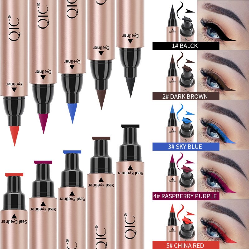 Pink Smudge Proof Colorful Liquid Eyeliner Pencil 2 In 1 Magic Makeup Waterproof Eyes Eyeliner With Stamp Private Label