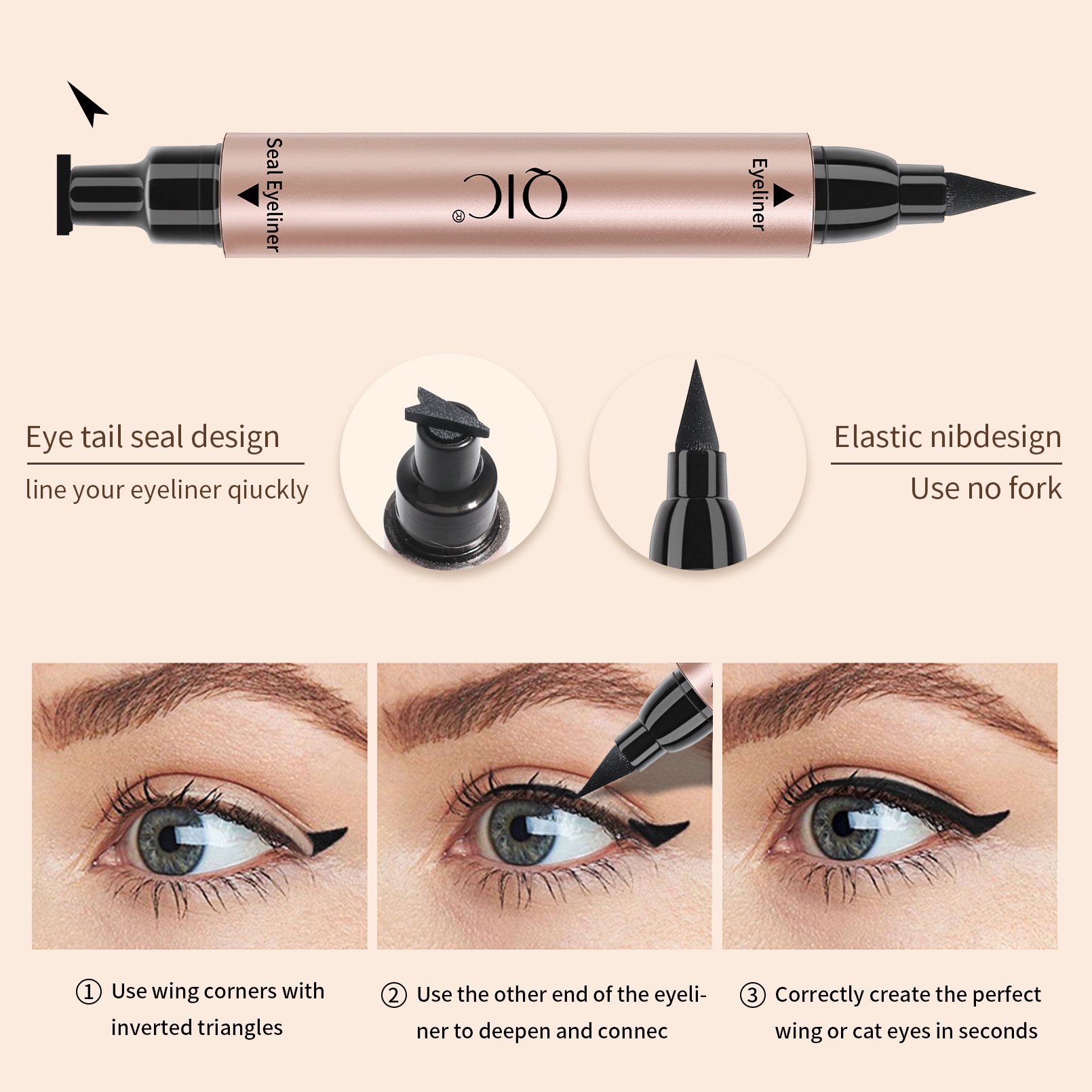 Pink Smudge Proof Colorful Liquid Eyeliner Pencil 2 In 1 Magic Makeup Waterproof Eyes Eyeliner With Stamp Private Label