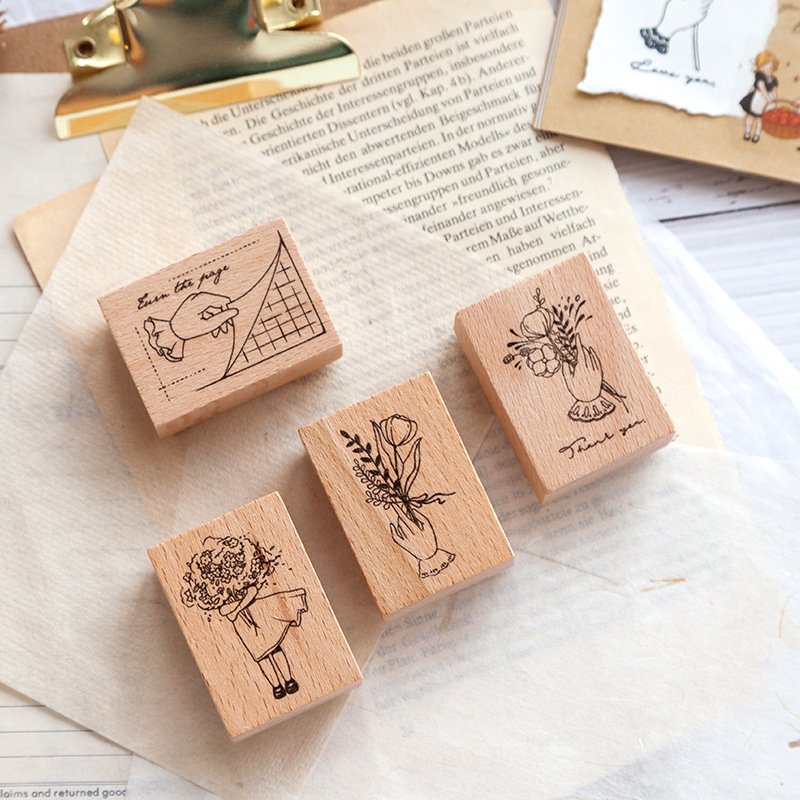 Stamps toys fashion wood handle rubber material custom Wooden Stamps