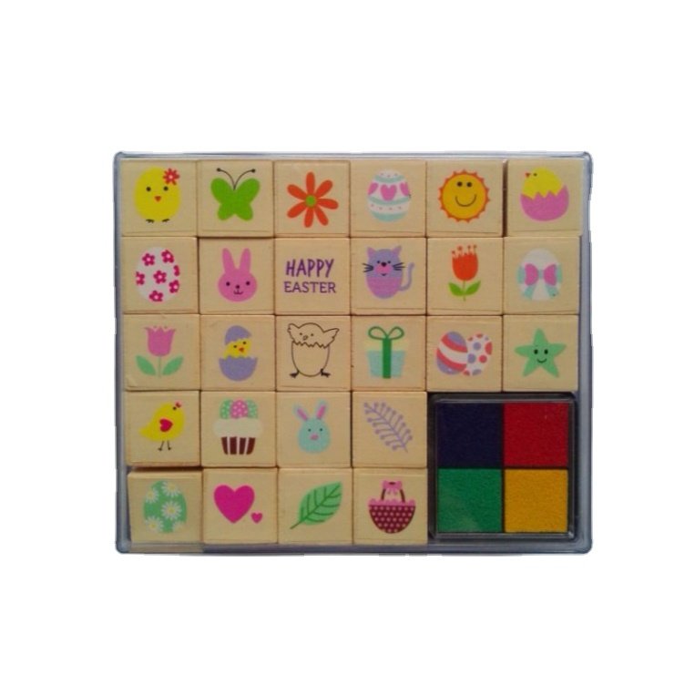 Easter style Children play wood stamp set