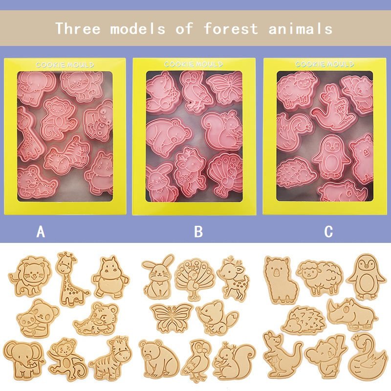 8Pcs/set Forest Animal Cookie Cutters Plastic 3D Cartoon Pressed Model Animal Biscuit Mold Cookie Stamp