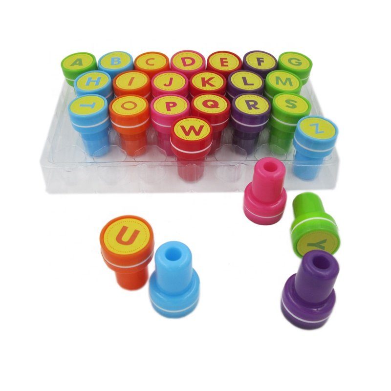 Custom Cartoon Quality Round Shape 26 Alphabet Stamps 26 Letters Kids Stamp With Slef-inking