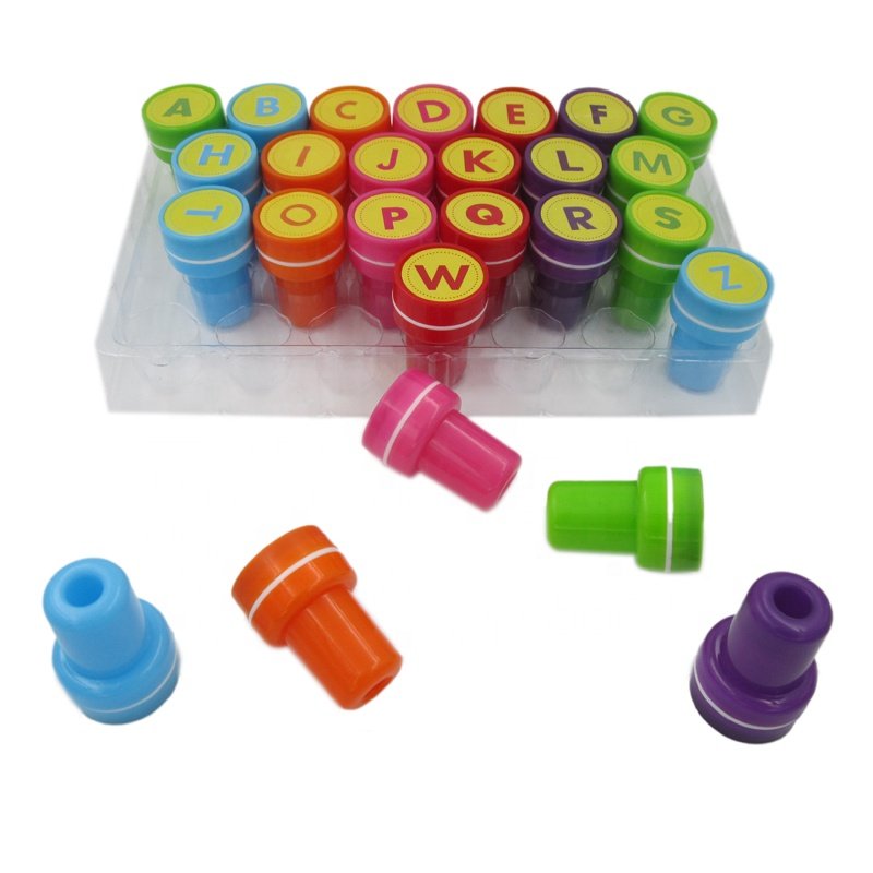 Custom Cartoon Quality Round Shape 26 Alphabet Stamps 26 Letters Kids Stamp With Slef-inking
