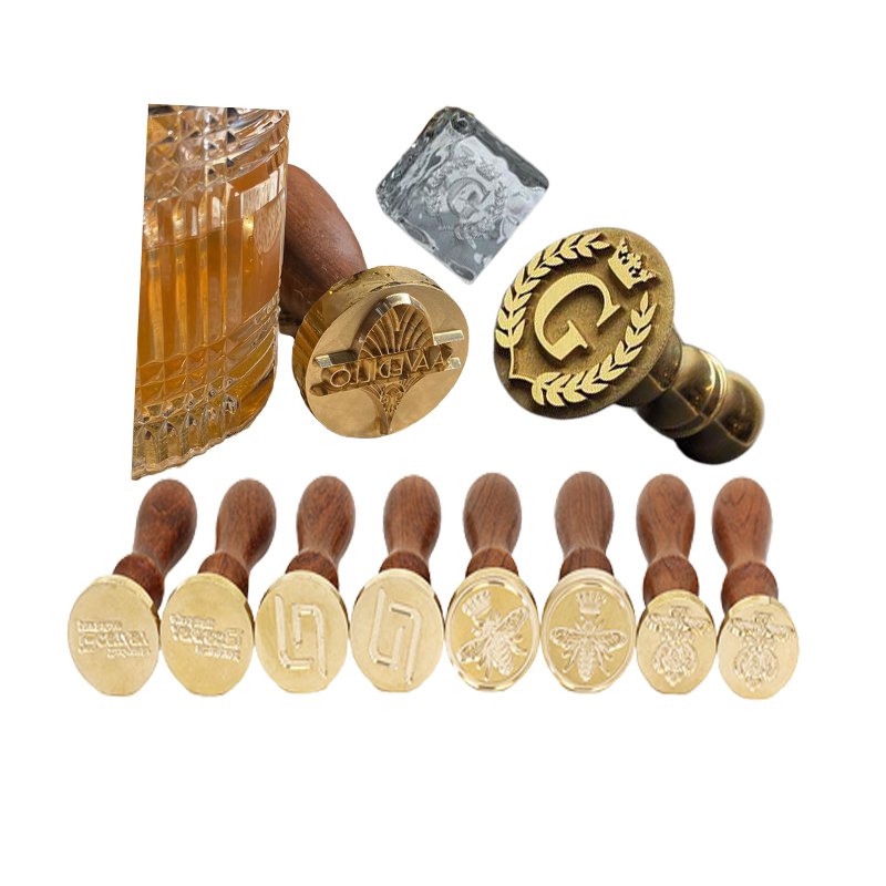 Metal brass embossing stamp Round square rectangle ice cube stamp cocktail ice stamp with wood metal handle