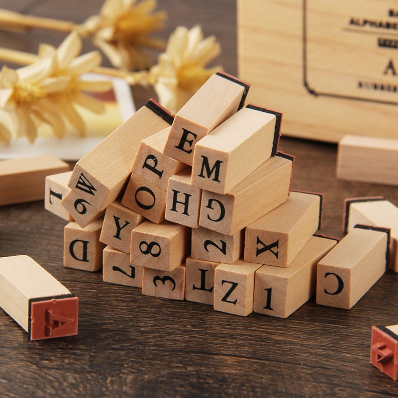 Creative Stationery Retro Alphabet English Number Letter Wooden Box DIY Decorative Stamp