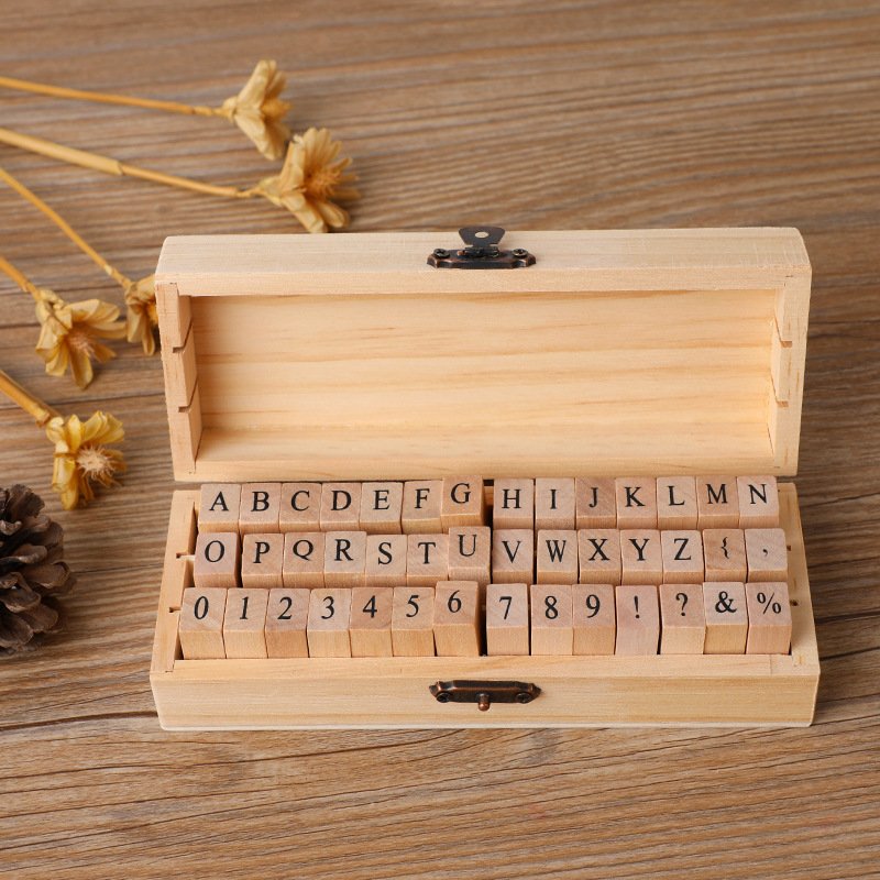 Creative Stationery Retro Alphabet English Number Letter Wooden Box DIY Decorative Stamp