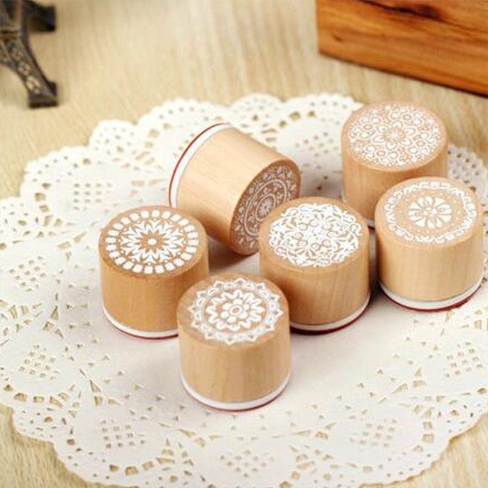 Wholesale DIY Custom Retro Wood Round Stamp Personalized Patterned Logo