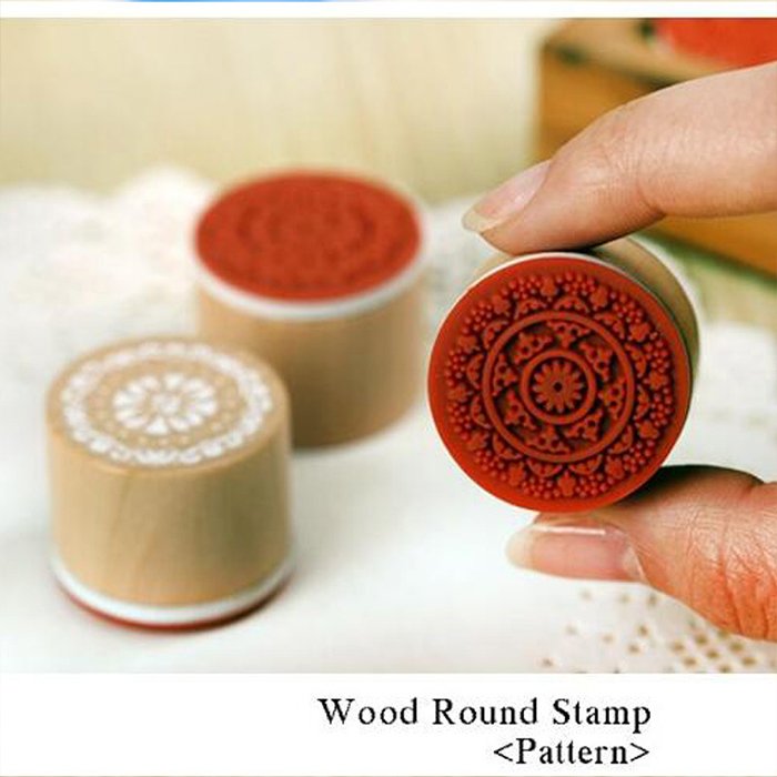 Wholesale DIY Custom Retro Wood Round Stamp Personalized Patterned Logo