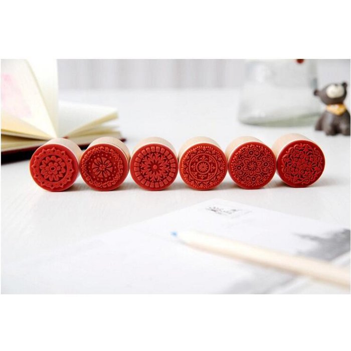 Wholesale DIY Custom Retro Wood Round Stamp Personalized Patterned Logo