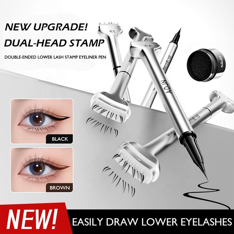 New 3-in-1 Lower Eyelash Stamp Liquid Eyeliner Pen Brown Waterproof Long-lasting Convenient Lower Eyelash Eyeliner