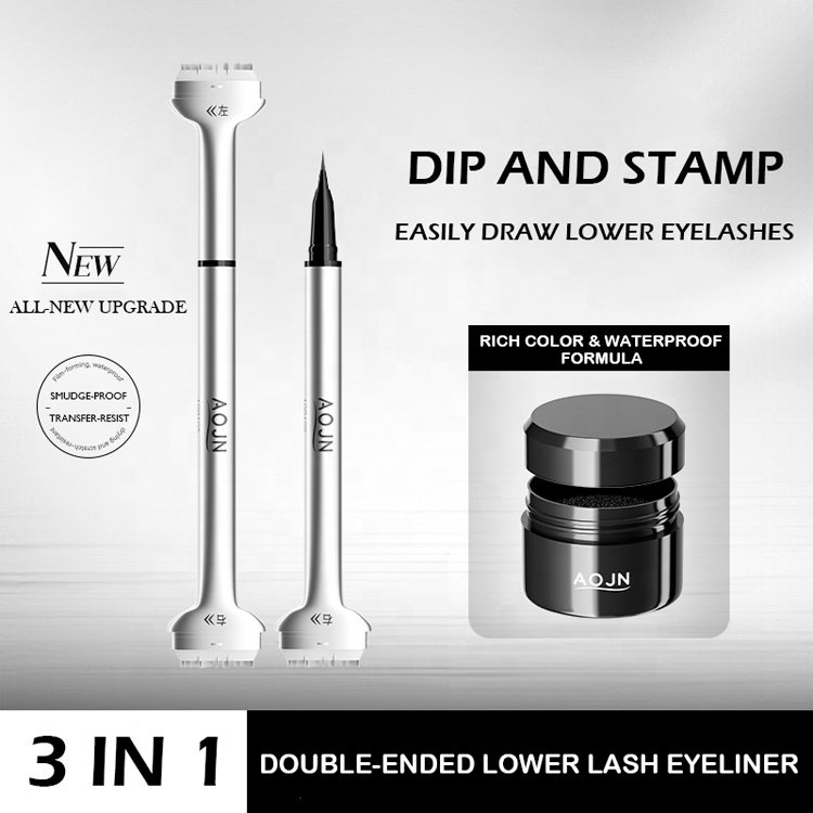 New 3-in-1 Lower Eyelash Stamp Liquid Eyeliner Pen Brown Waterproof Long-lasting Convenient Lower Eyelash Eyeliner