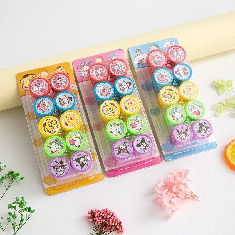 Ruunjoy New 10PC/set Kawaii Seal Set Anime Kulomi Kt Cinnamon Roller Seal Cartoon kid Award Seal Learning label Stationery gift