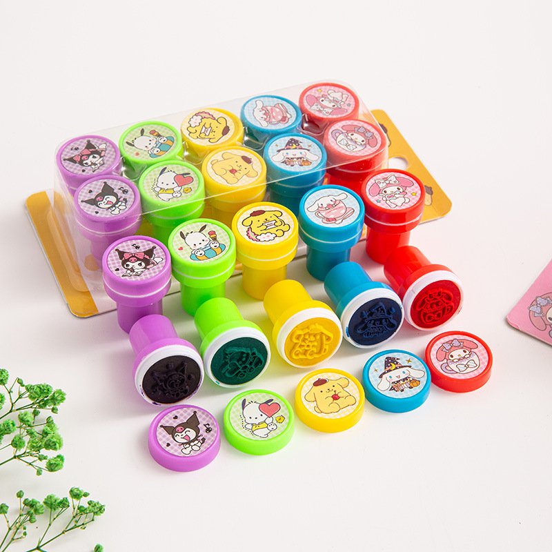 Ruunjoy New 10PC/set Kawaii Seal Set Anime Kulomi Kt Cinnamon Roller Seal Cartoon kid Award Seal Learning label Stationery gift