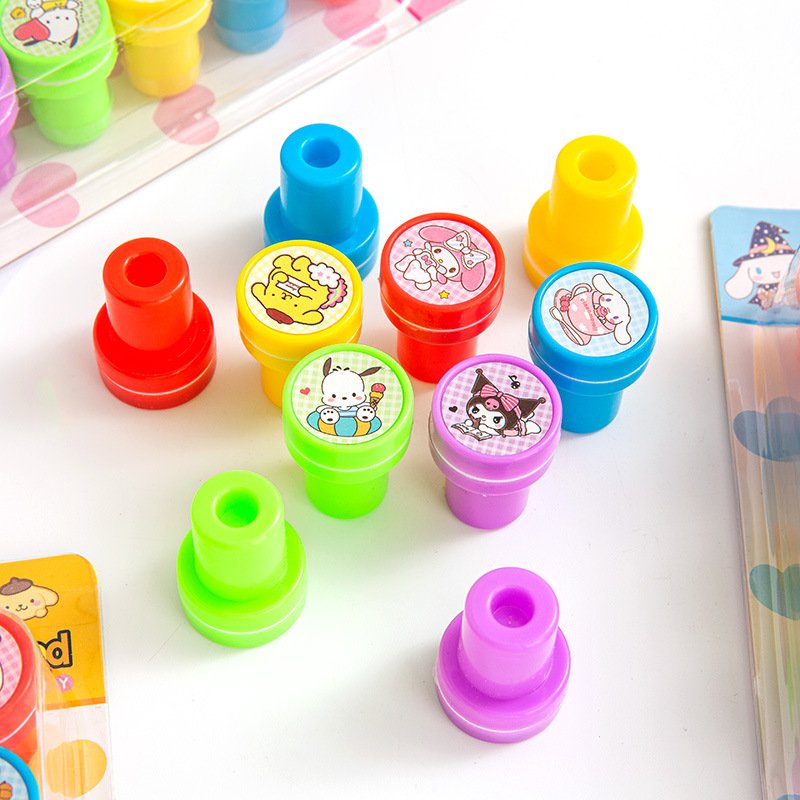 Ruunjoy New 10PC/set Kawaii Seal Set Anime Kulomi Kt Cinnamon Roller Seal Cartoon kid Award Seal Learning label Stationery gift
