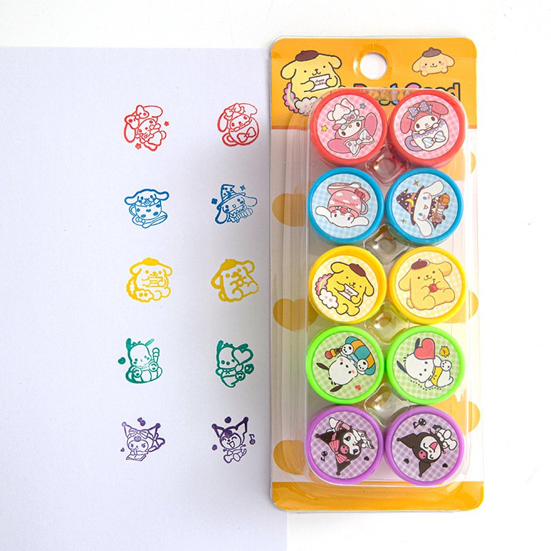 Ruunjoy New 10PC/set Kawaii Seal Set Anime Kulomi Kt Cinnamon Roller Seal Cartoon kid Award Seal Learning label Stationery gift