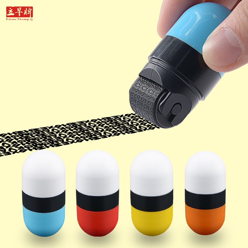 HD hot sale kid toy capsule shape two roller id confidential pre inking stamp capsule stamper