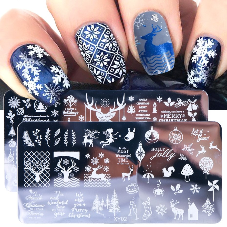 2020 Christmas Nail Art Template Snowflowers Leaf Geometric Wave Image Plate Stencil Nail Stamping Plates